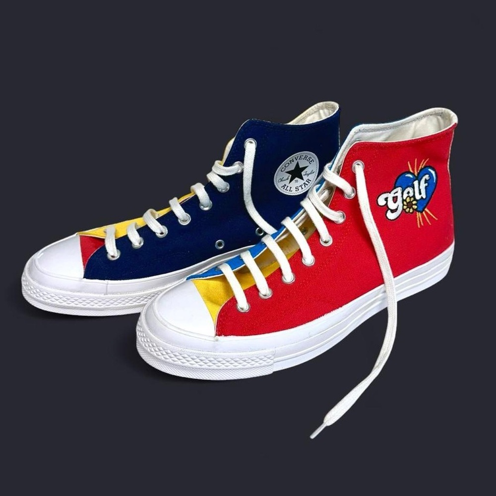 Golf Wang x Converse Multi Color Panel
High Tops - Red Blue Yellow, men’s 10